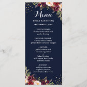 Navy Bourgogne Goud Confetti Bloemen Bruiloft Menu (Voorkant)