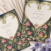 Navy Bourgogne Nouveau Liefde Hart Bruiloft Folie Uitnodiging