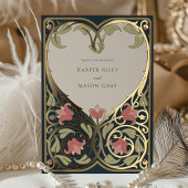 Navy Bourgogne Nouveau Liefde Hart Bruiloft Folie Uitnodiging