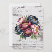 Navy Bourgogne Pink Peony Wood Engagement Party Kaart (Achterkant)