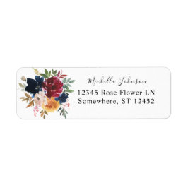 Navy & Bourgogne, Roze, Peach Floral Return Addres Etiket