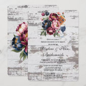 Navy Bourgogne Roze Pioenhout Bruidsmeisjes Lunche Kaart (Voorkant / Achterkant)