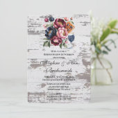 Navy Bourgogne Roze Pioenhout Bruidsmeisjes Lunche Kaart (Staand voorkant)