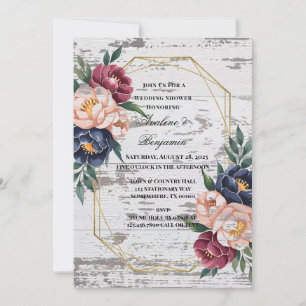 Navy Bourgogne Roze Pioenhout Trouwdouche Kaart