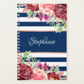 Navy Bourgogne Strepen Floral Monogram Planner (Voorkant)
