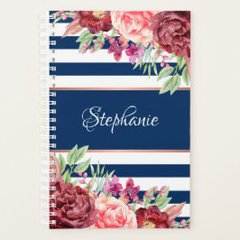 Navy Bourgogne Strepen Floral Monogram Planner