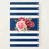 Navy Bourgogne Strepen Floral Monogram Planner (Achterkant)
