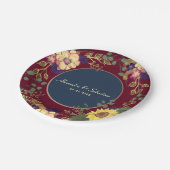 Navy Bourgogne Zonnebloem Huwelijk Papieren Bordje (Gekanteld)