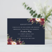 Navy Bourgondië Bloemen Herfst Bruiloft Receptie K Informatiekaartje (Staand voorkant)