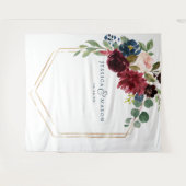 Navy Bourgondië Bloemen Wedding Decor Achtergrond Wandkleed (Voorkant (horizontaal))