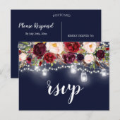 Navy Bourgondië Bloemenkruid Mason Jar String Ligh Uitnodiging Briefkaart (Voorkant / Achterkant)