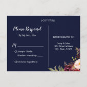 Navy Bourgondië Bloemenkruid Mason Jar String Ligh Uitnodiging Briefkaart (Achterkant)