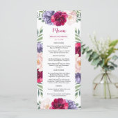Navy Bourgondië Blush Bloemen Botanische Bruiloft  Menu (Staand voorkant)