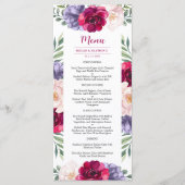 Navy Bourgondië Blush Bloemen Botanische Bruiloft  Menu (Voorkant)