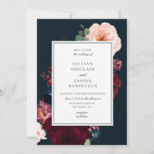 Navy Bourgondië Blush Herfst Bloemen Bruiloft Kaart (Voorkant)