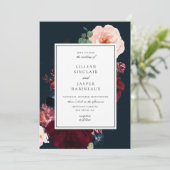 Navy Bourgondië Blush Herfst Bloemen Bruiloft Kaart (Staand voorkant)