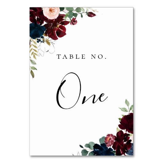 Navy Bourgondië Blush Herfst Floral Kaart (Voorkant)