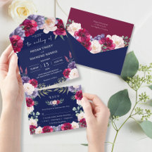Navy Bourgondië Blush Modern  Bloemen Bruiloft