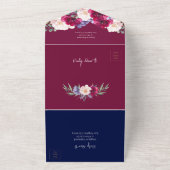 Navy Bourgondië Blush Modern  Bloemen Bruiloft All In One Uitnodiging (Buitenkant)
