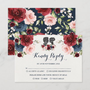 Navy Bourgondië Blush Waterverf Bloemenbruiloft RS Kaart