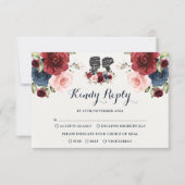 Navy Bourgondië Blush Waterverf Bloemenbruiloft RS Kaart (Voorkant)