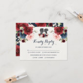 Navy Bourgondië Blush Waterverf Bloemenbruiloft RS Kaart (Voorkant / Achterkant in situ)