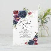 Navy Bourgondië Bold Floral Vrijgezellenfeest Kaart (Staand voorkant)