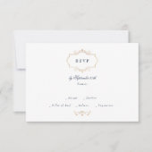Navy Bourgondië Classic Gold Crest bruiloft RSVP Kaartje (Voorkant)
