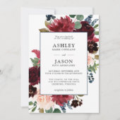 Navy, Bourgondië en Blush Waterverf Bloemenbruilof Kaart (Voorkant)