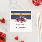 Navy Bourgondië en goud Floral Stripes Bruiloft Servetten (Insitu)