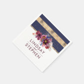 Navy Bourgondië en goud Floral Stripes Bruiloft Servetten (Hoek)