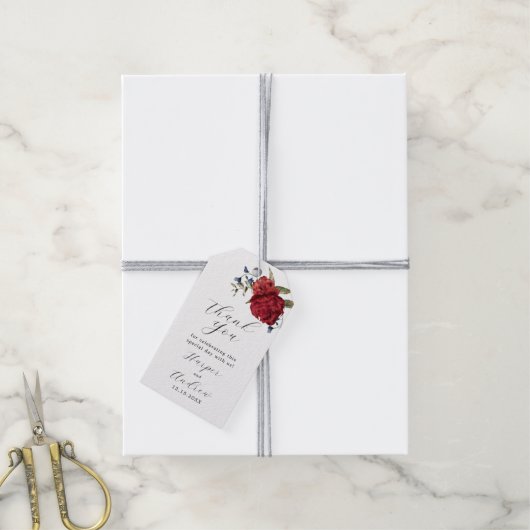 Navy Bourgondië Floral bruiloft dank u Cadeaulabel (Met Touw)