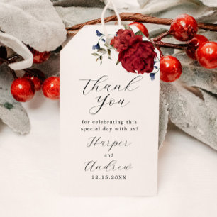 Navy Bourgondië Floral bruiloft dank u Cadeaulabel