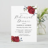 Navy Bourgondië Floral bruiloft repetitie diner Kaart (Staand voorkant)