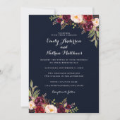 Navy Bourgondië Floral Fall bruiloft uitnodiging (Voorkant)