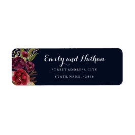 Navy Bourgondië Floral Herfst retour adreslabel Etiket