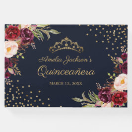 Navy Bourgondië Floral Quinceanera gastenboek