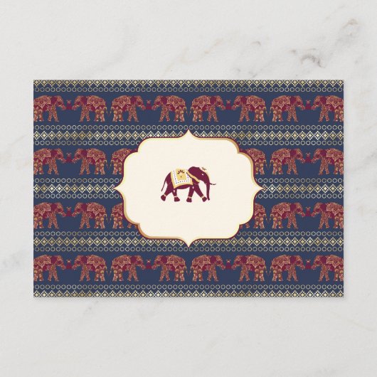 Navy Bourgondië Gold Elephant Indian Wedding Detai Informatiekaartje (Achterkant)