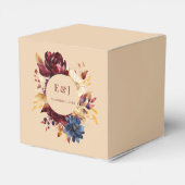 Navy Bourgondie Herfst Aquarel Bloemen Bedankdoosjes (Achterkant)