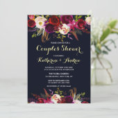 Navy Bourgondië Marsala Boho Bloemenkoppels Douche Kaart (Staand voorkant)