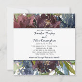 Navy Bourgondië Marsala Goud Bloemen | Vierkante b Kaart (Voorkant)