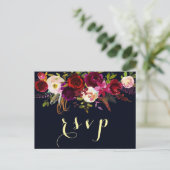 Navy Bourgondië Marsala Rustieke Boho bruiloft RSV Uitnodiging Briefkaart (Staand voorkant)