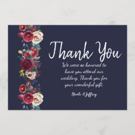 Navy Bourgondië Merlot bloemenbruiloft dank u kaar Bedankkaart