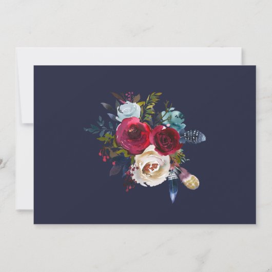 Navy Bourgondië Merlot bloemenbruiloft dank u kaar Bedankkaart (Achterkant)