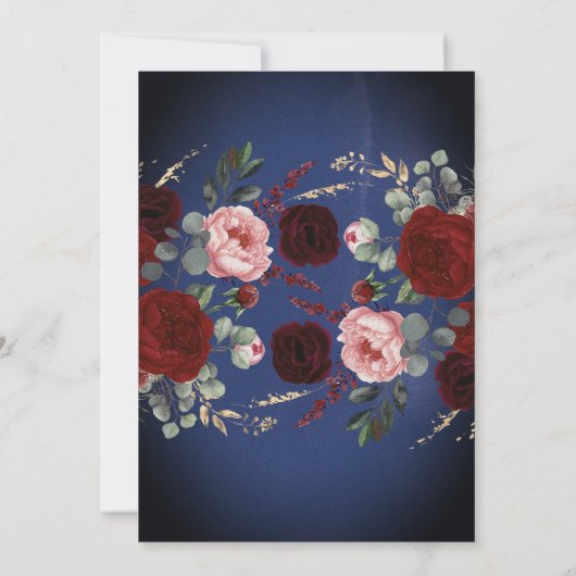 Navy Bourgondië Rood Goud Bloemendiner Kaart (Achterkant)