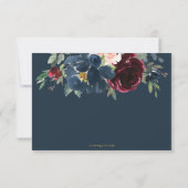 Navy Bourgondië Roze Bloemen Bruiloft Maaltijd Keu RSVP Kaartje (Achterkant)
