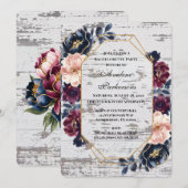 Navy Bourgondië Roze Pioenhout Bachelorette Party Kaart (Voorkant / Achterkant)