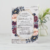 Navy Bourgondië Roze Pioenhout Bachelorette Party Kaart (Staand voorkant)