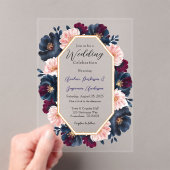 Navy Bourgondië Roze Pioenhout Huwelijksfeest Acryl Uitnodigingen (Insitu (Draagbaar))