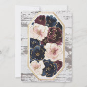 Navy Bourgondië Roze Pioenhout Huwelijksfeest Kaart (Achterkant)